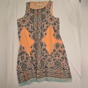 Max Studio Peach and Teal Sleeveless Dress Sz-S